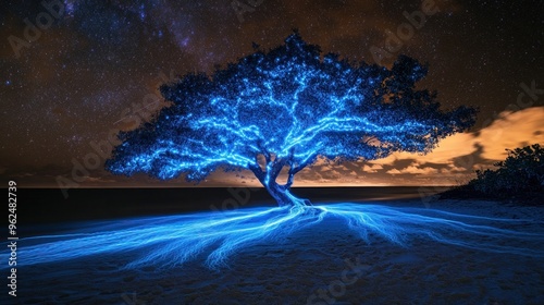 Luminous Tree Under a Starry Sky
