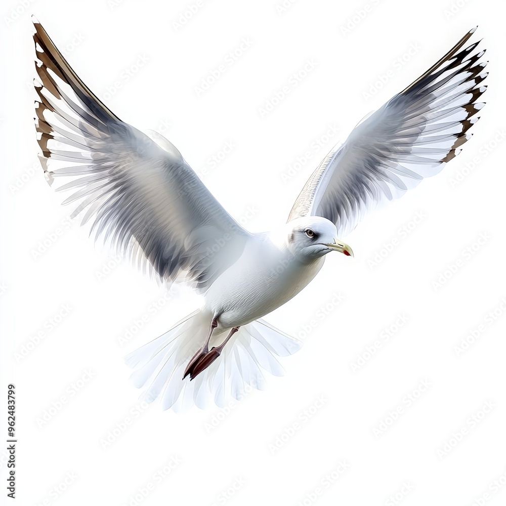 Obraz premium A white seagull is flying in the air