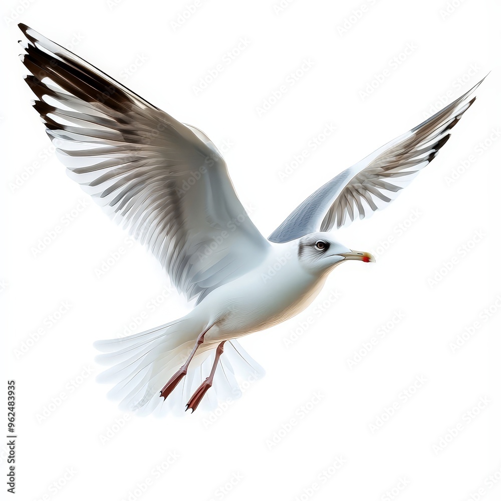 Fototapeta premium A white seagull is flying in the air