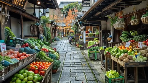 Street Market with Colorful Fruits and Vegetables footage photo