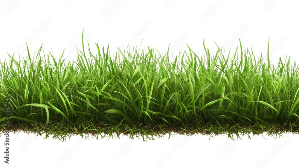 A long green grassy field with a white background A long green grassy field with a white background