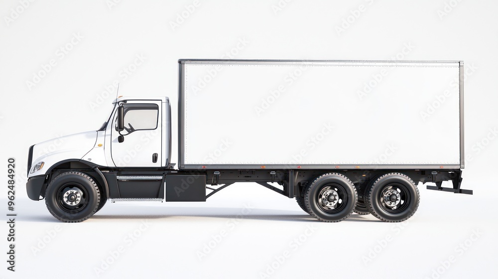 White Delivery Truck with Blank Cargo Box Side View White Delivery Truck with Blank Cargo Box Side View
