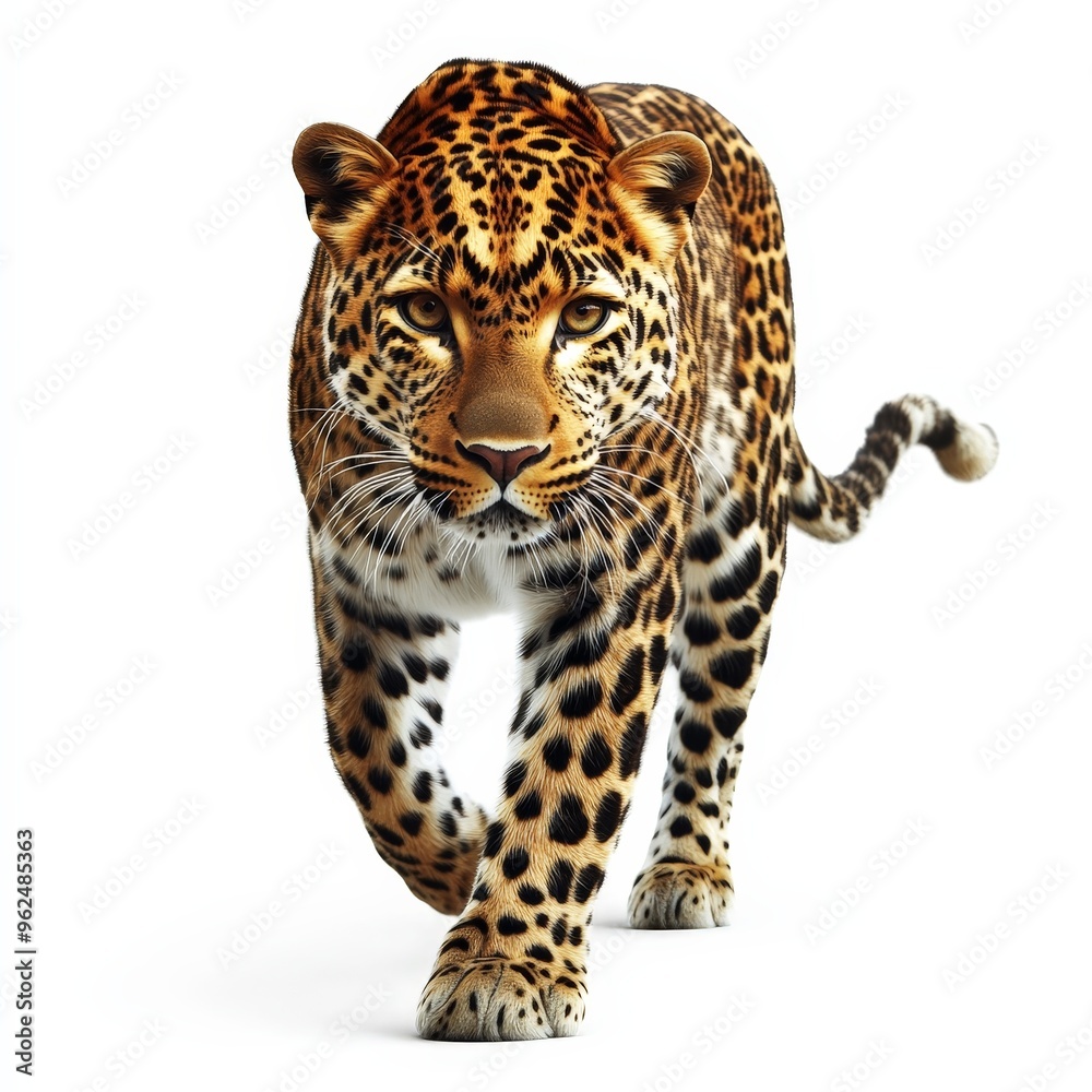 Obraz premium A leopard is walking on a white background