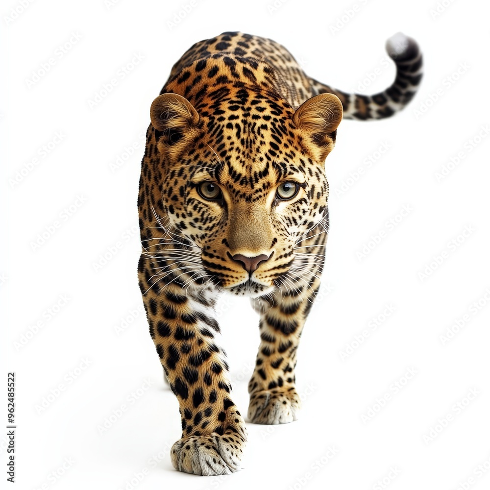 Obraz premium A leopard is walking on a white background