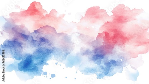 A watercolor painting of a sky with blue and red clouds