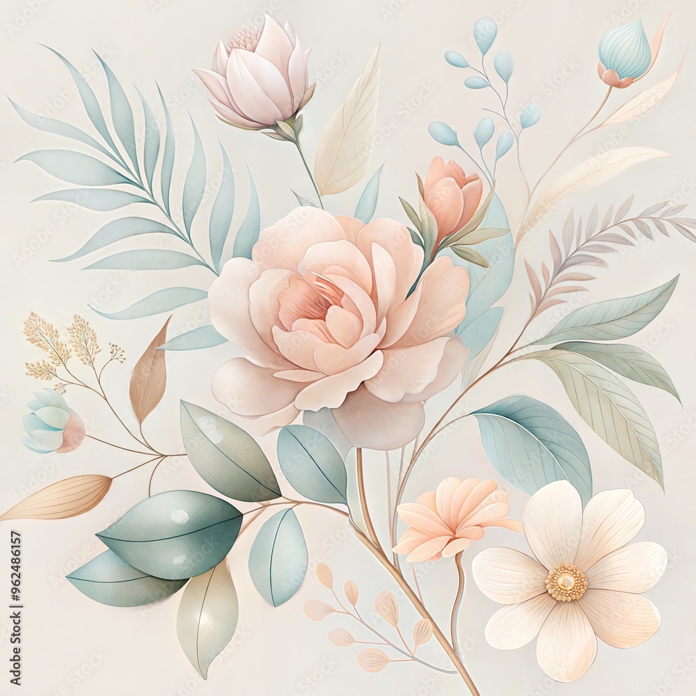 Flat floral and botanicals decorative pattern design Flat floral and botanicals decorative pattern design