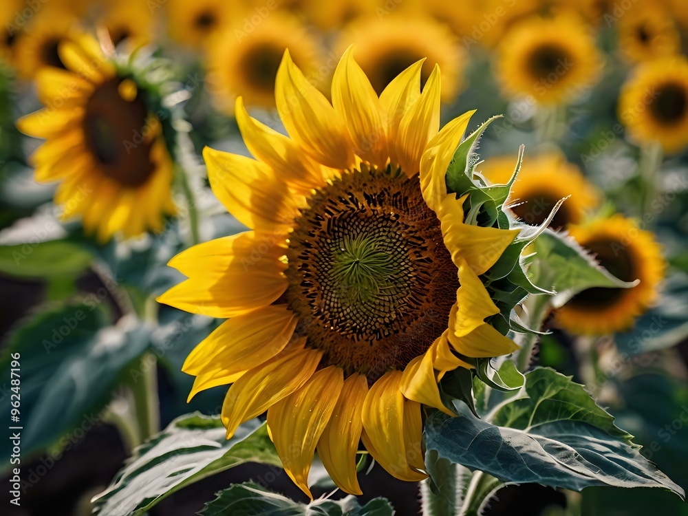 Fototapeta premium beautiful sunflowers close up in photo in flower garden