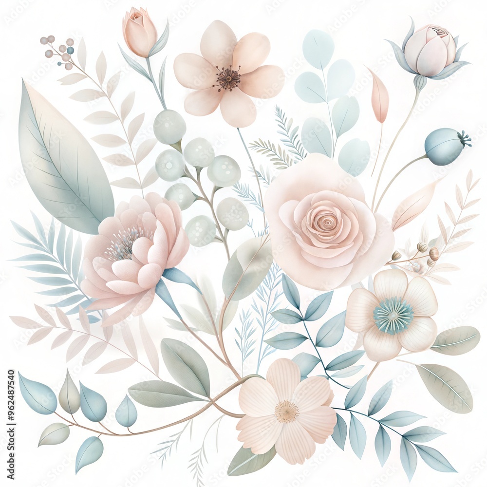 Fototapeta premium Flat floral and botanicals decorative pattern design