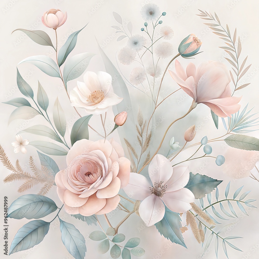 custom made wallpaper toronto digitalFlat floral and botanicals decorative pattern design