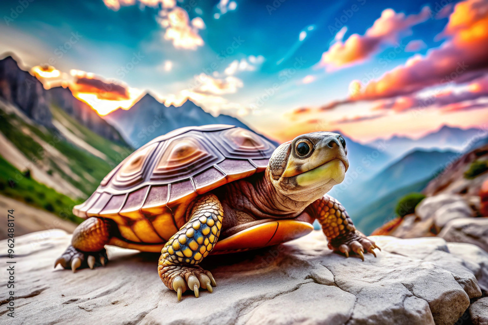 Obraz premium A Turtle on a Mountaintop at Sunset