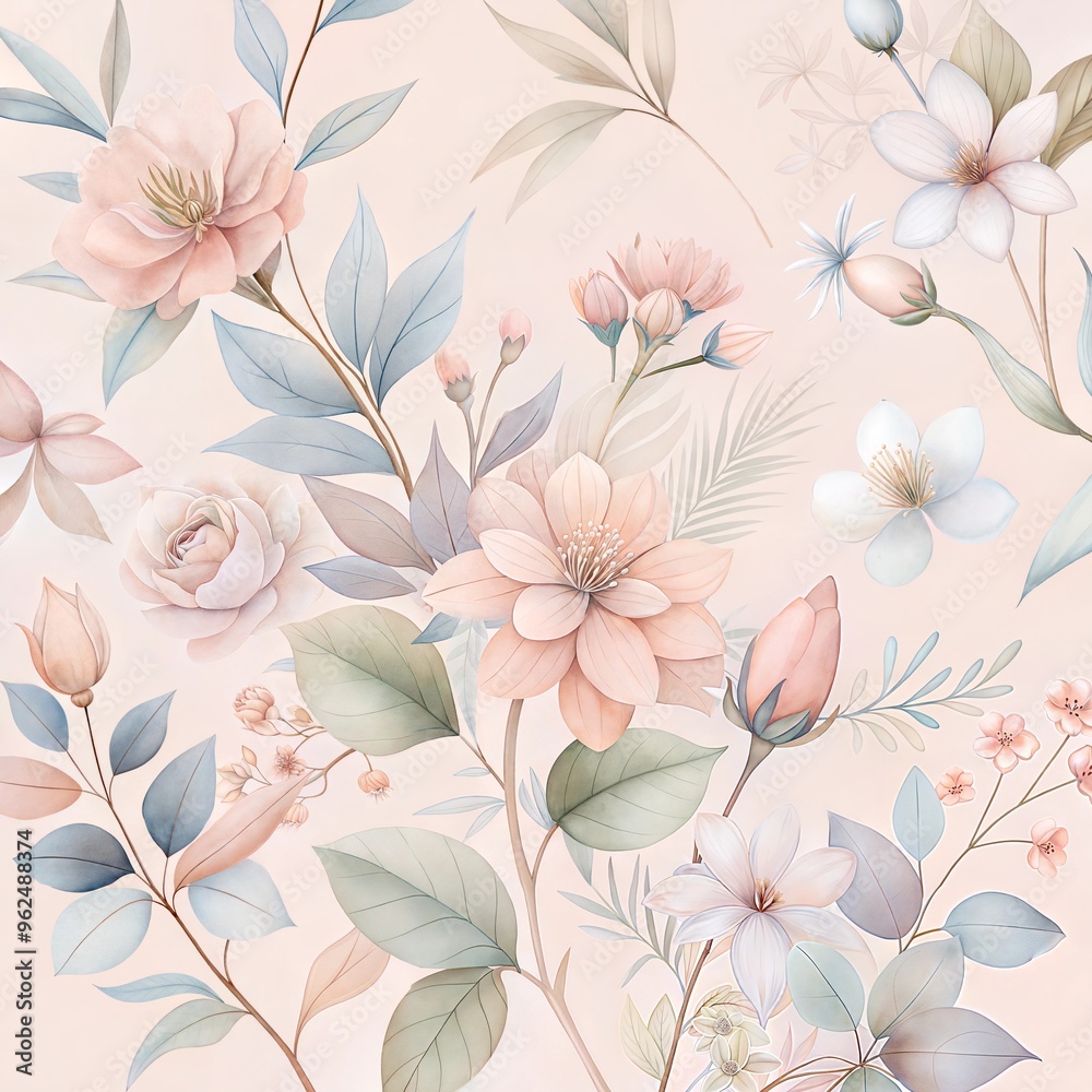 custom made wallpaper toronto digitalFlat floral and botanicals decorative pattern design