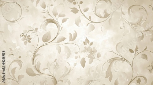 Classic damask wallpaper with delicate swirling vines and floral shapes in neutral hues