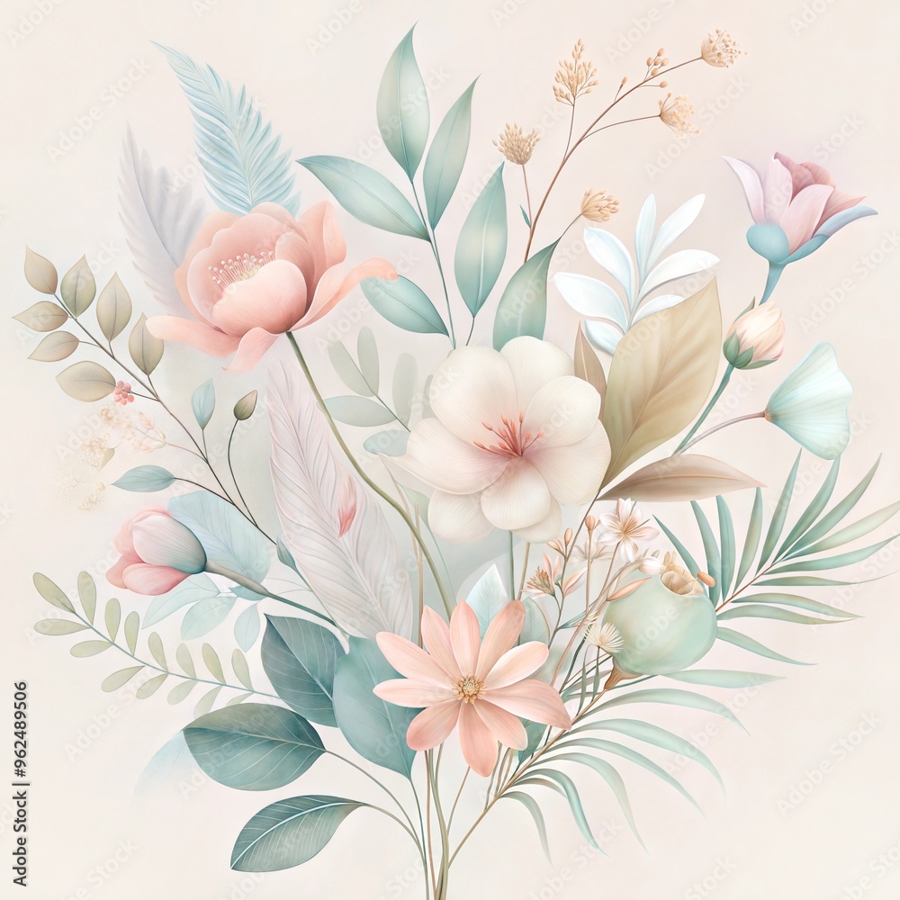 Flat floral and botanicals decorative pattern design Flat floral and botanicals decorative pattern design