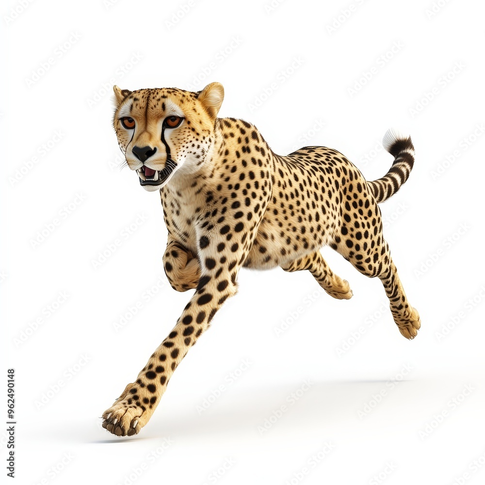 A cheetah is running on a white background A cheetah is running on a white background