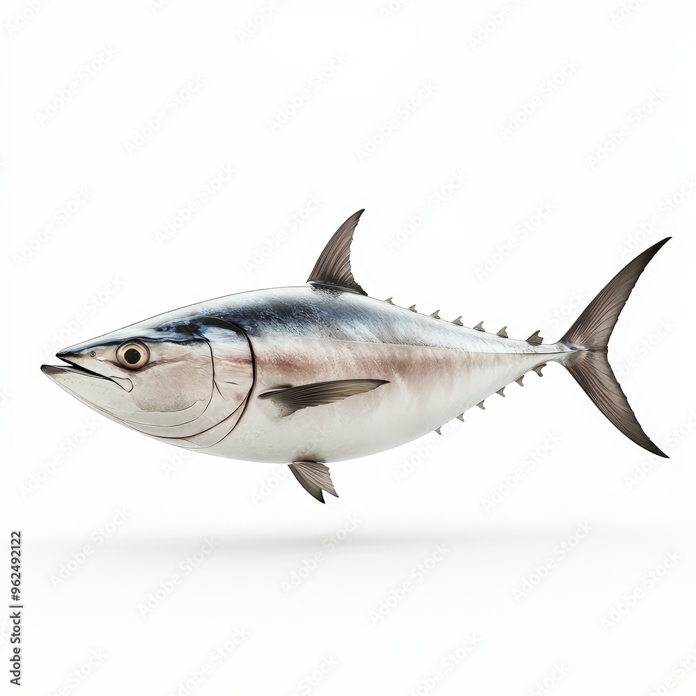 A large fish with a blue and white body and a black fin A large fish with a blue and white body and a black fin