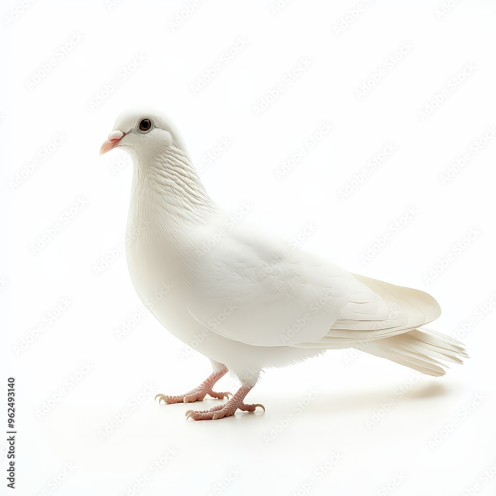 A white pigeon stands on a white background A white pigeon stands on a white background