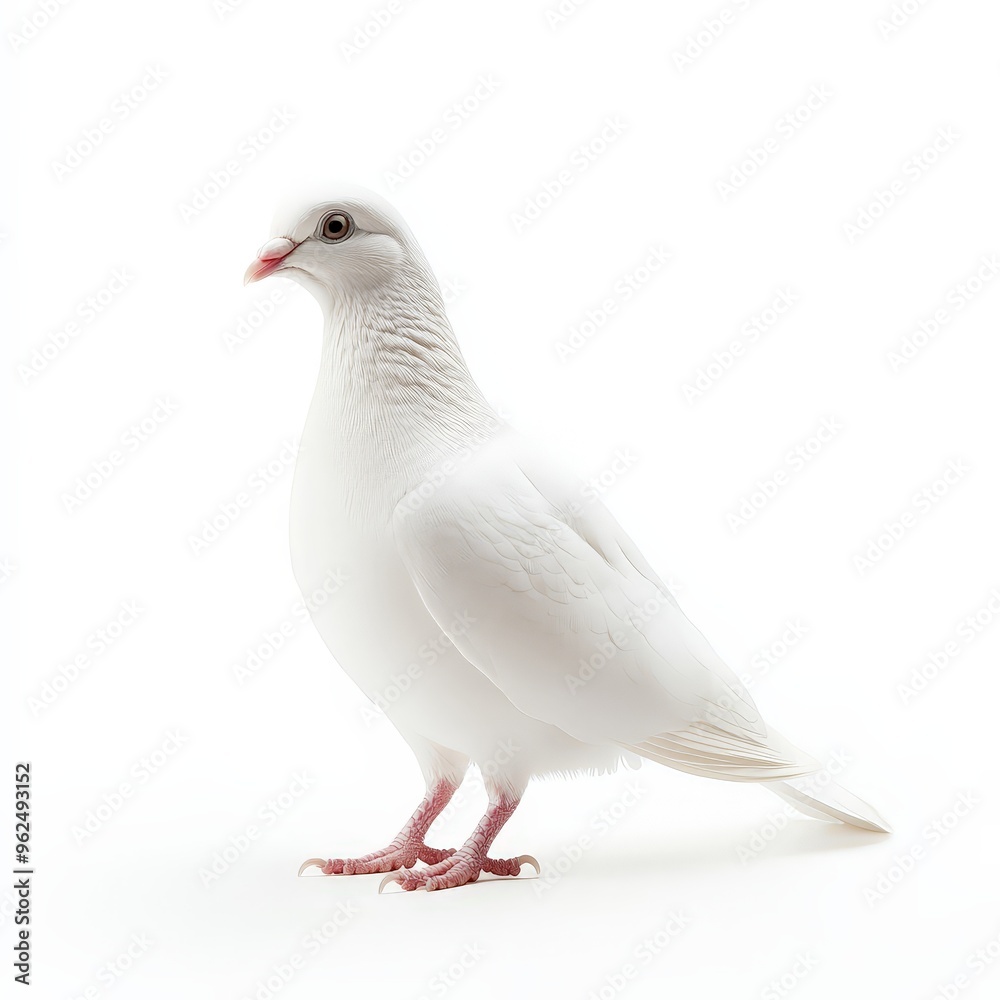 A white pigeon stands on a white background A white pigeon stands on a white background