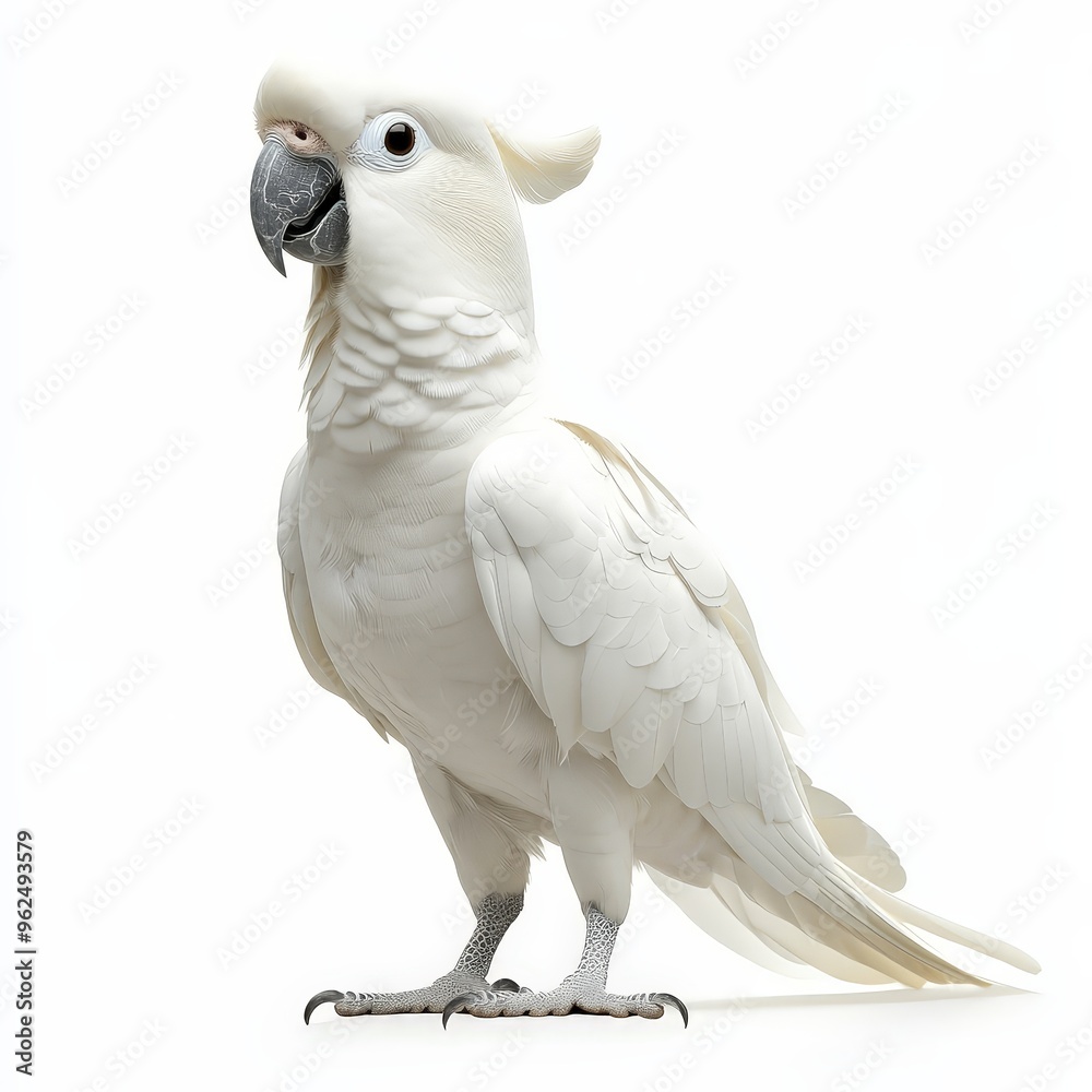 A white parrot stands on a white background A white parrot stands on a white background