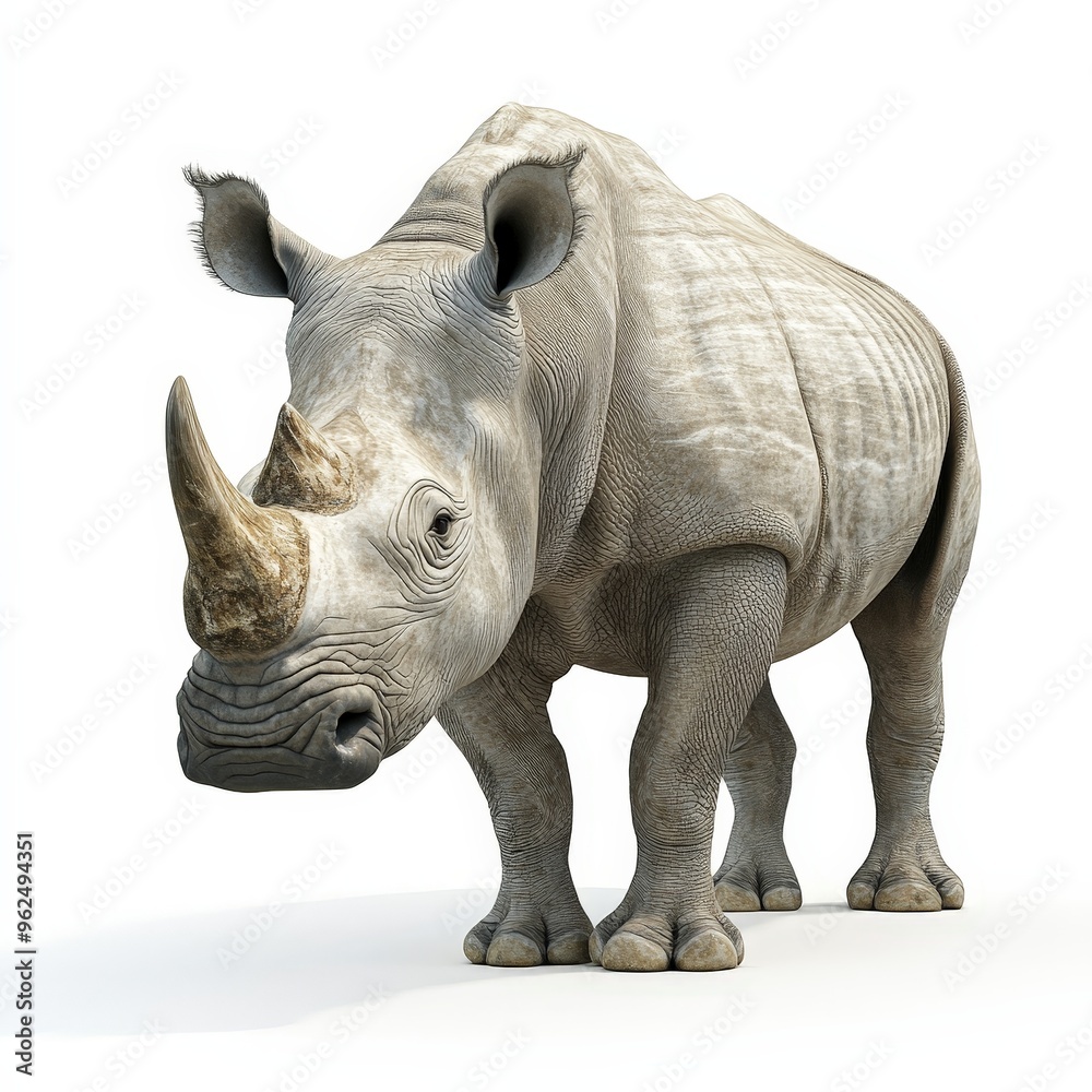 Fototapeta premium A white rhino with a horn on its head