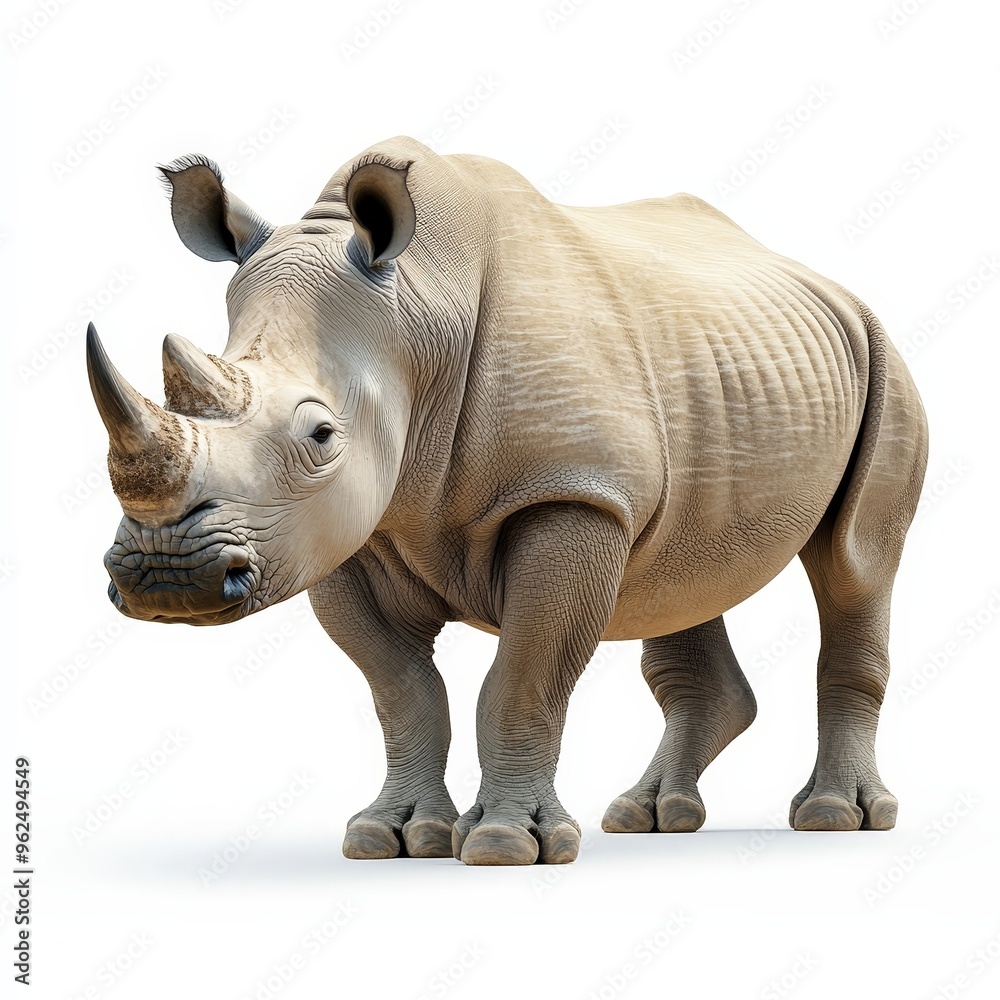 Fototapeta premium A rhino with its head down and its horns pointing up