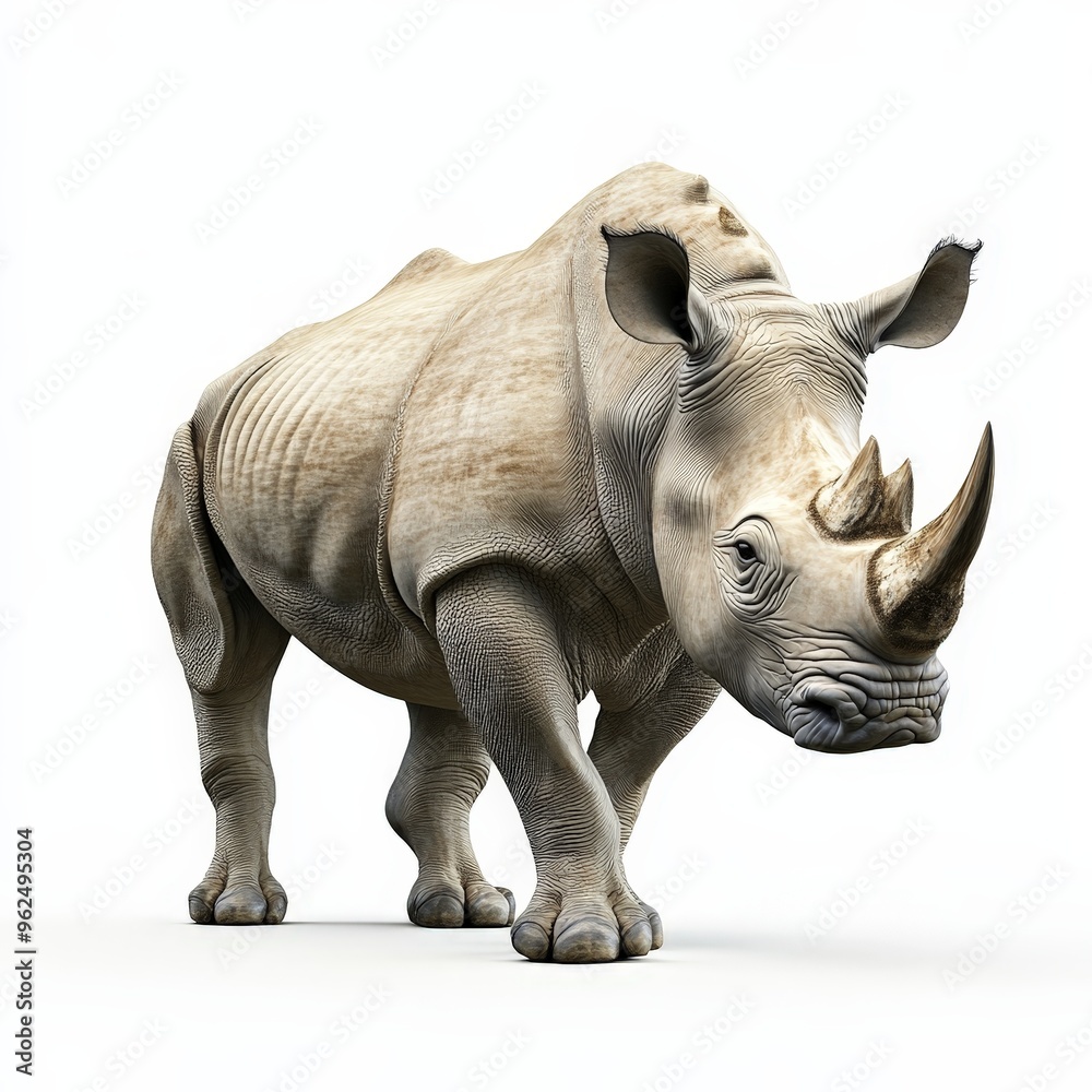 Fototapeta premium A white rhino with a horn on its head