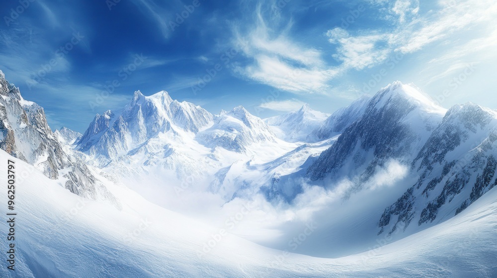 Obraz premium Snow-covered Mountain Range Under a Clear Blue Sky