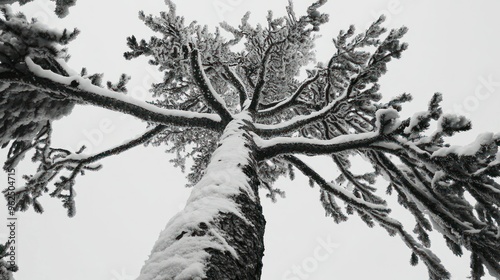 Snow-Covered Pine Tree Viewed From Below photo