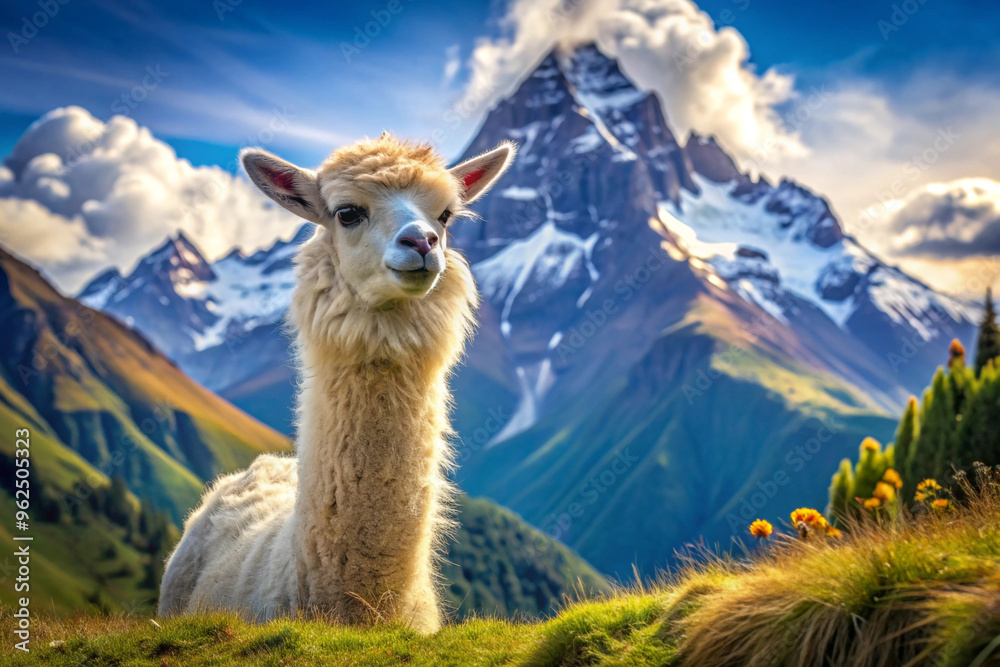 Obraz premium White Alpaca in the Mountains