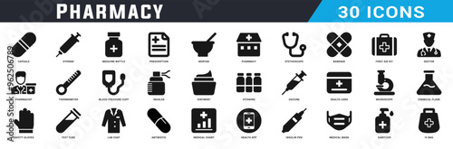 Pharmacy icon design set, Pharmacy black fill icons pack