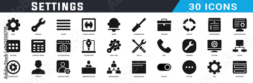 Settings icon design set, Settings black fill icons pack,