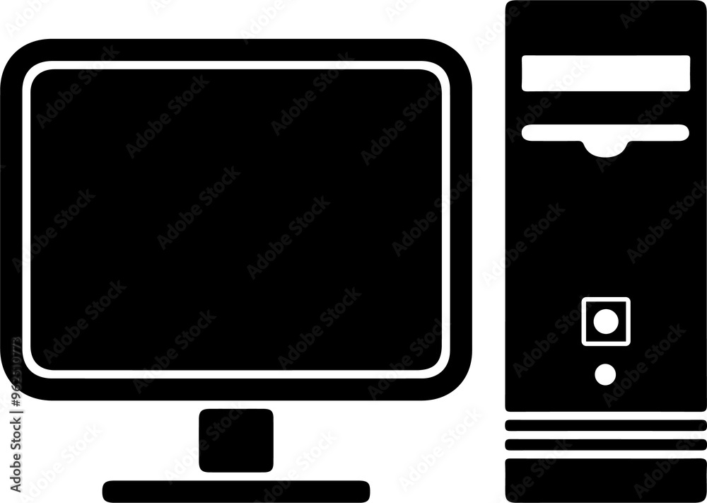 Desktop pc black and white vector icon Desktop pc black and white vector icon