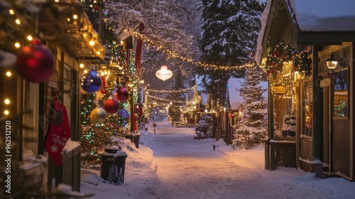 Snowy Christmas Street with Illuminated Buildings