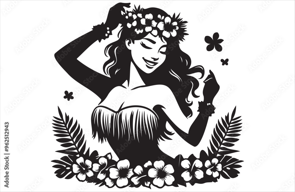 Fototapeta premium Beautiful Hawaiian young woman dancing of silhouette vector design