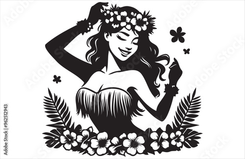 Wallpaper Mural Beautiful Hawaiian young woman dancing of silhouette vector design Torontodigital.ca