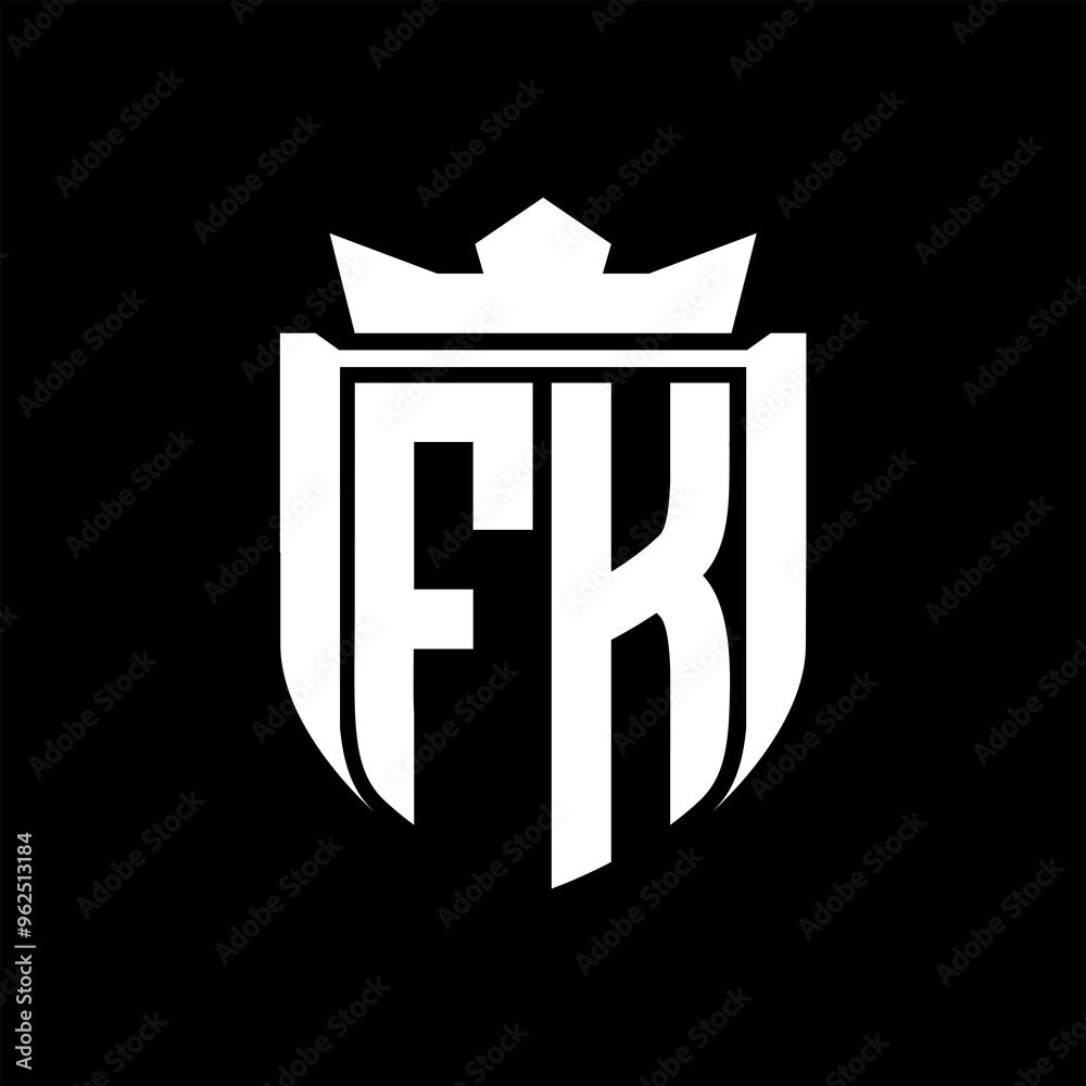 FK Letter logo shield shape inside shield badge crown on black background template design FK Letter logo shield shape inside shield badge crown on black background template design