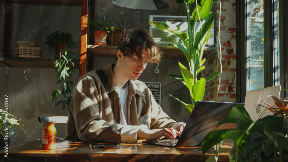 Young Professional Analyzing Data on Laptop in Modern Workspace Young Professional Analyzing Data on Laptop in Modern Workspace