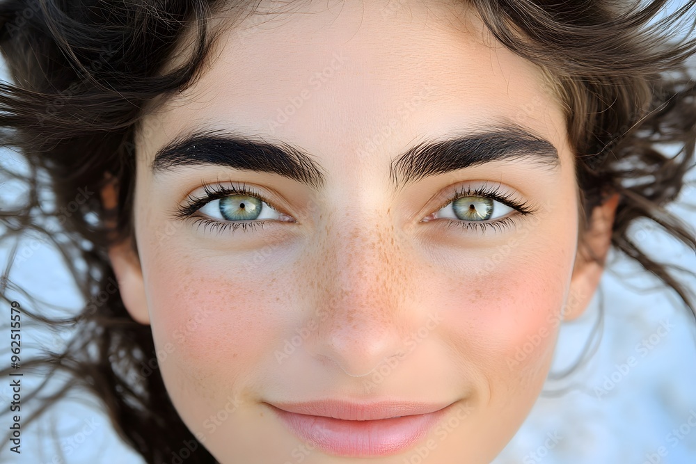 Close up Portrait of Woman with Green Eyes and Freckles Close up Portrait of Woman with Green Eyes and Freckles
