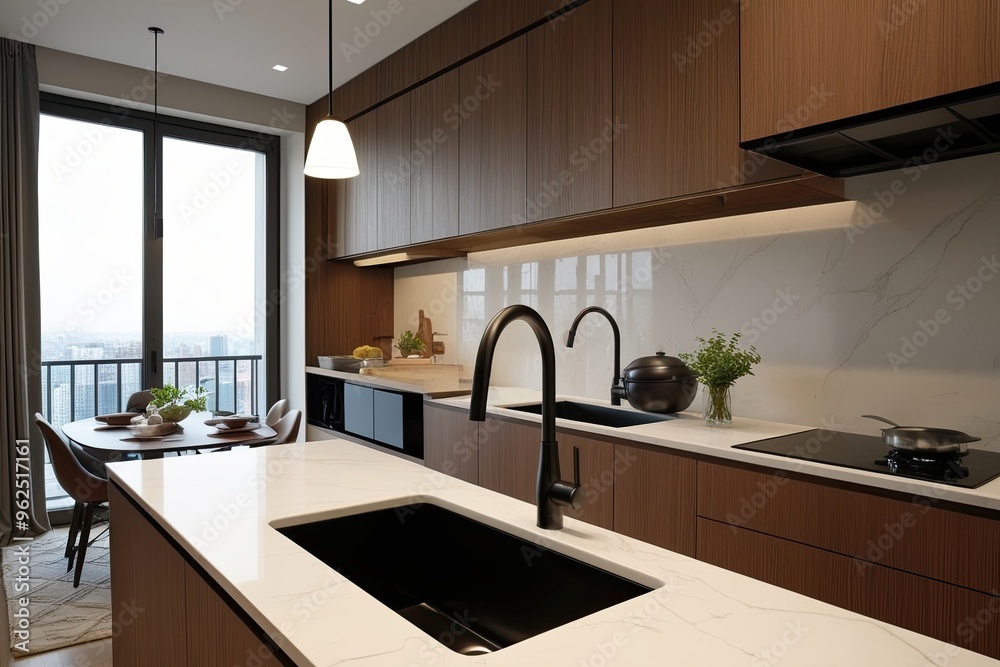 Fototapeta premium Chic Ceramic Kitchen Sink for Modern Apartment Interiors