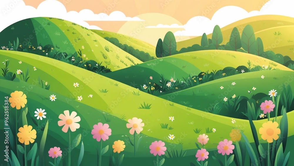 Fototapeta premium landscape with grass and flowers