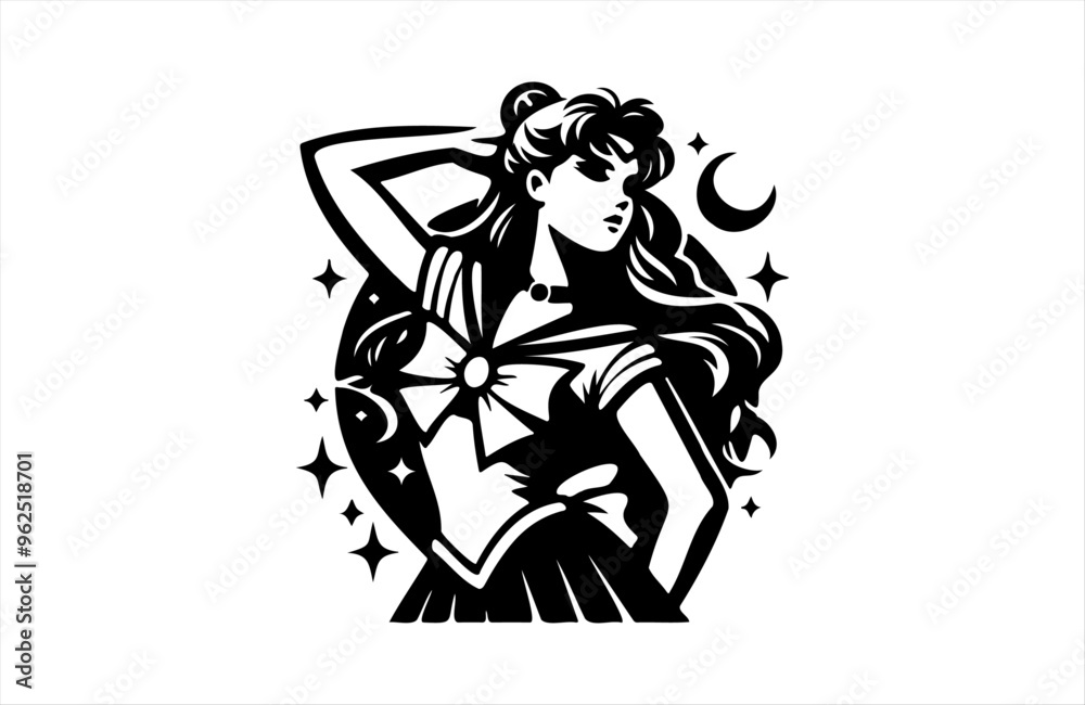 Fototapeta premium sailorwoman model girl illustration of black shape silhouette vector design