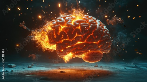 Concept art of a human brain exploding with knowledge and creativity