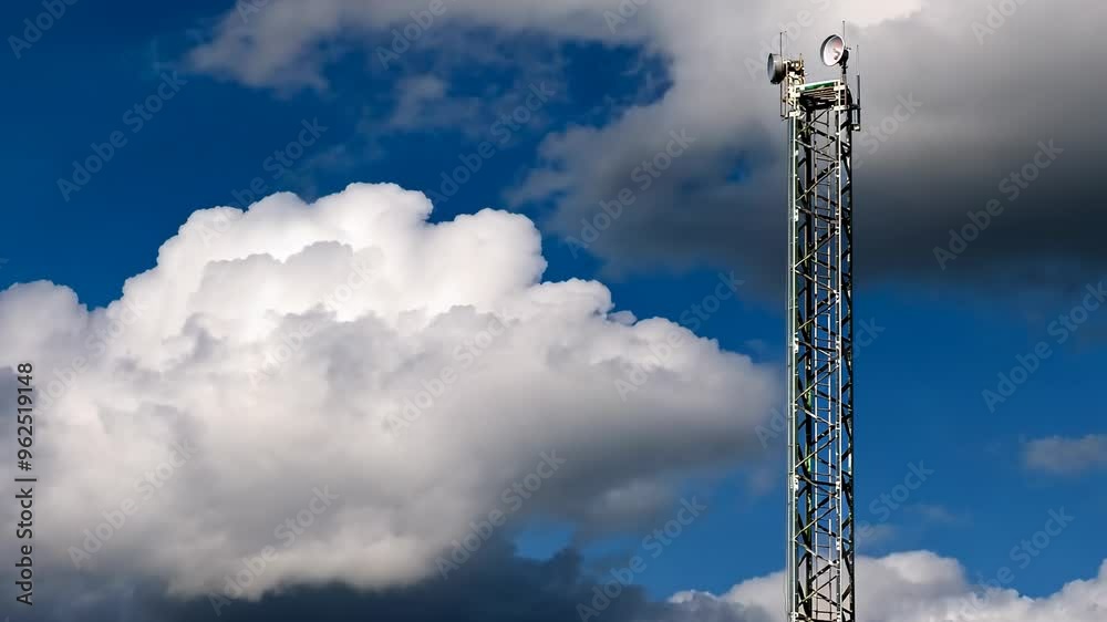 Fascinating Perspective on a Cellular Tower Against Dramatic Clouds