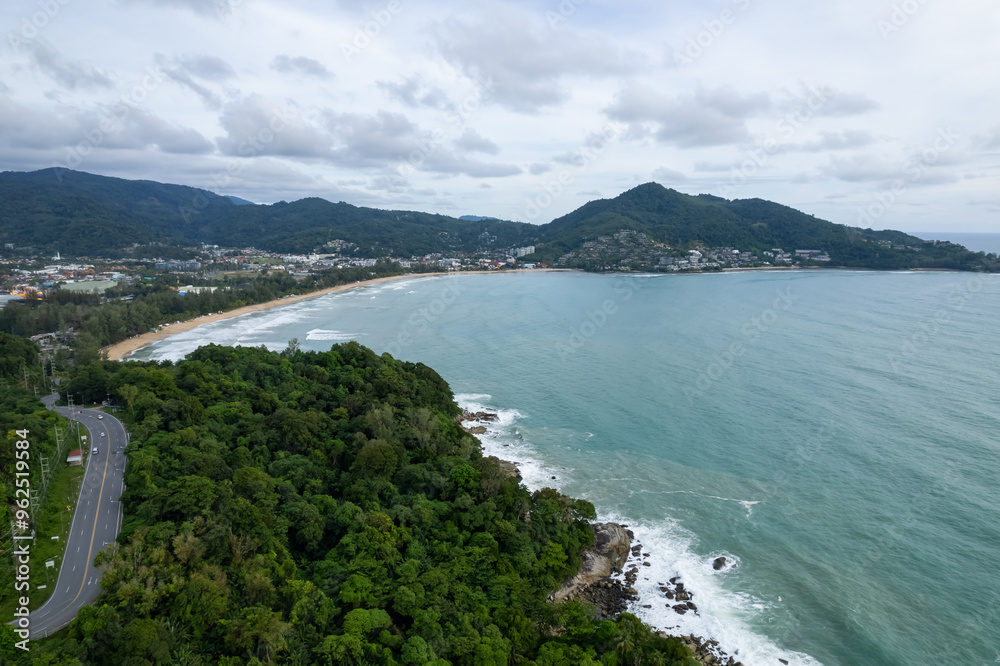 High angle view Beautiful Seashore in summer high season at Phuket island Thailand High angle view Beautiful Seashore in summer high season at Phuket island Thailand