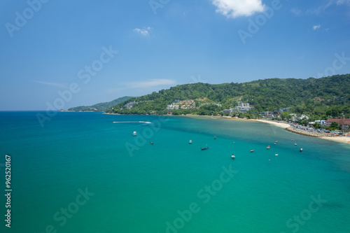 High angle view Beautiful Seashore in summer high season at Phuket island Thailand