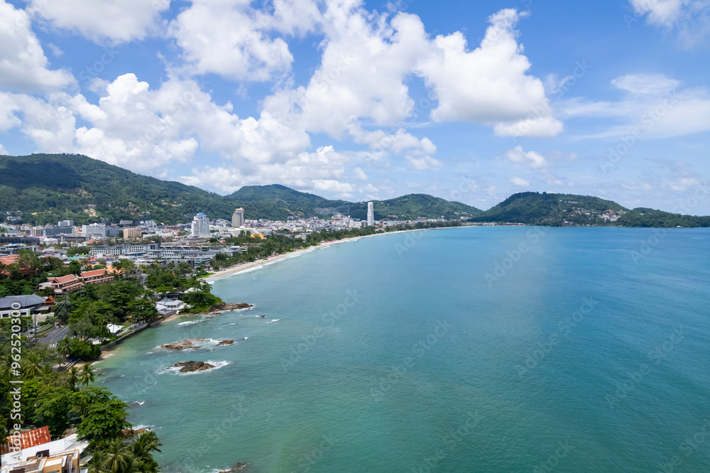 Naklejka premium High angle view Beautiful Seashore in summer high season at Phuket island Thailand