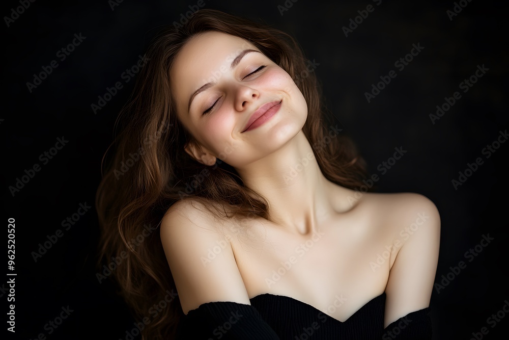 Portrait of a beautiful young woman with closed eyes and a smile Portrait of a beautiful young woman with closed eyes and a smile