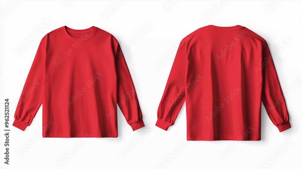 Blank red long sleeve t shirt front and back view on white background, design mockup for print, red tshirt mock up template, empty tshirt for design presentation Blank red long sleeve t shirt front and back view on white background, design mockup for print, red tshirt mock up template, empty tshirt for design presentation