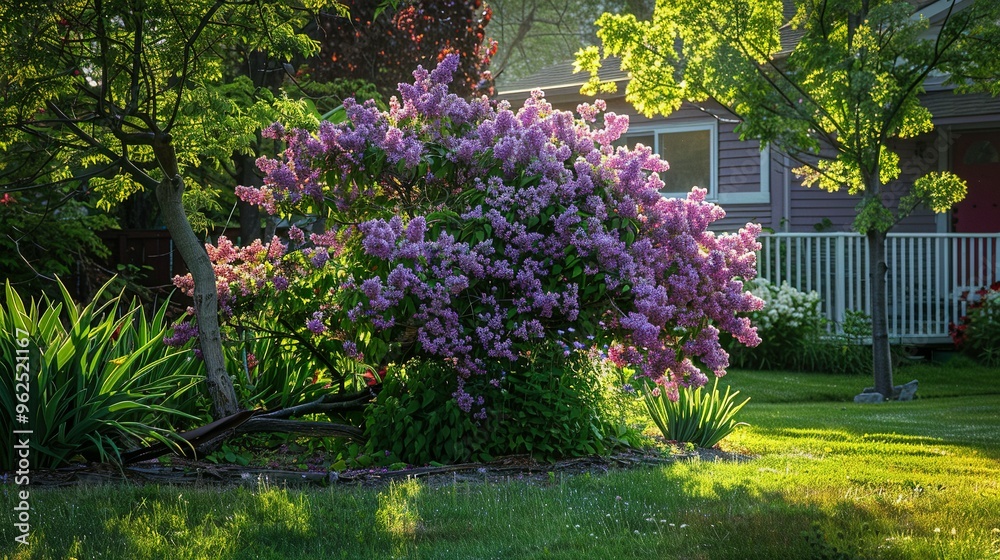 Outdoors: Gorgeous Lilac Bush in Bloom with Abundant Copy Space Image Outdoors: Gorgeous Lilac Bush in Bloom with Abundant Copy Space Image