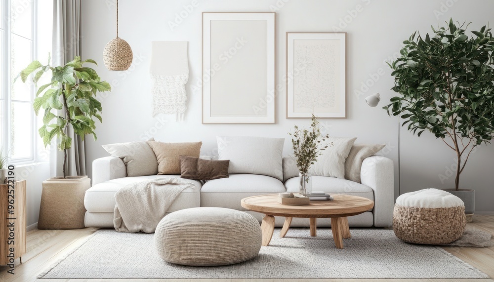 Fototapeta premium Minimalist Living Room Decor with Neutral Colors and Natural Elements