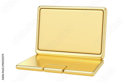 Obraz na płótnie A sleek, modern golden laptop icon, perfect for tech-related themes or luxury branding. This 3D rendering showcases a futuristic design with a metallic gold finish, giving off a premium feel w salonie